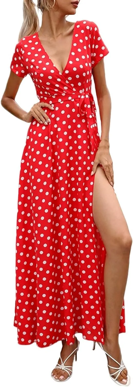 Women's Dress Summer Boho Floral Print Sexy Wrap Maxi Dress for Wedding Guest Beach Vacation Dresses 2025