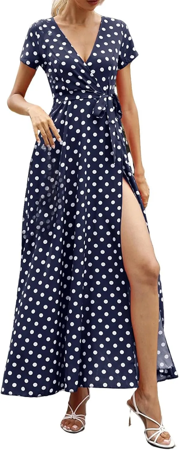 Women's Dress Summer Boho Floral Print Sexy Wrap Maxi Dress for Wedding Guest Beach Vacation Dresses 2025