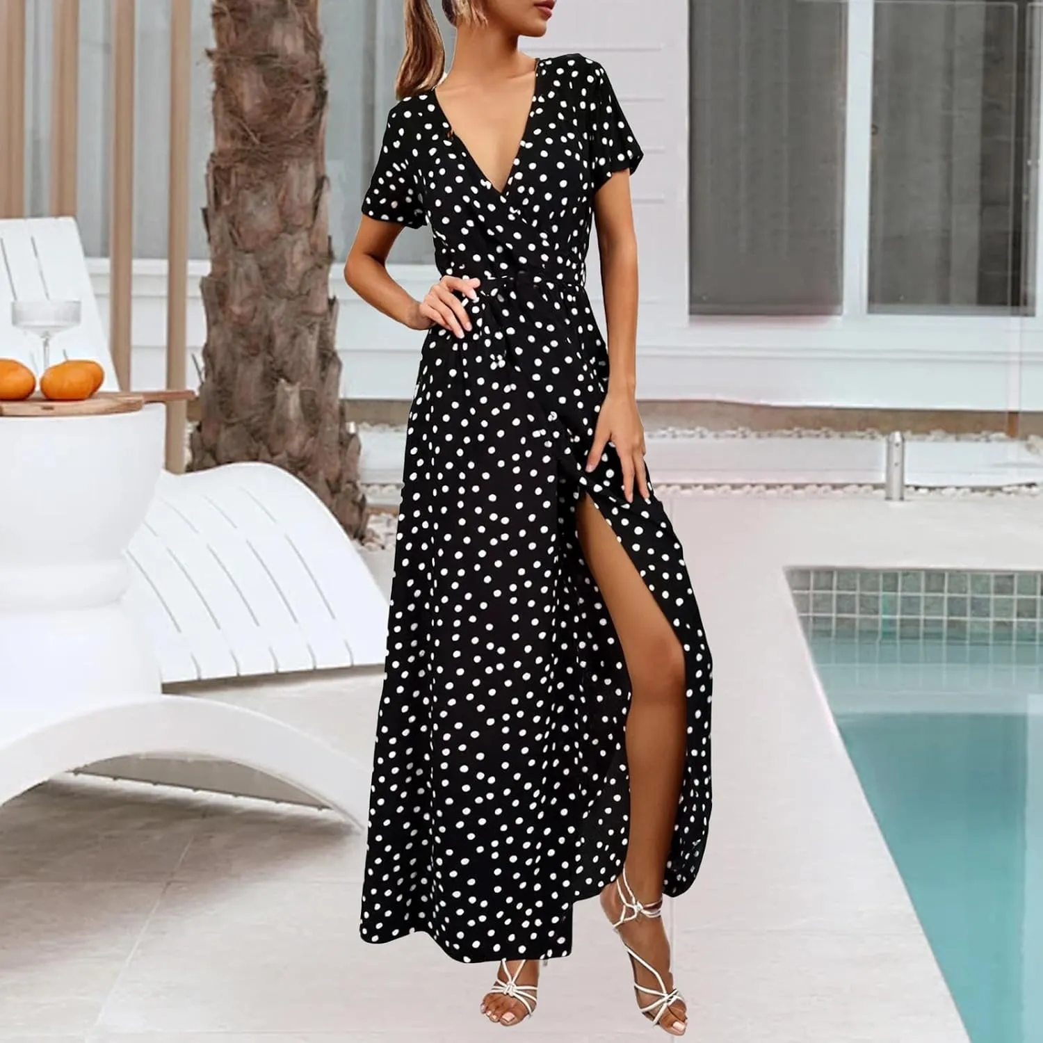 Women's Dress Summer Boho Floral Print Sexy Wrap Maxi Dress for Wedding Guest Beach Vacation Dresses 2025