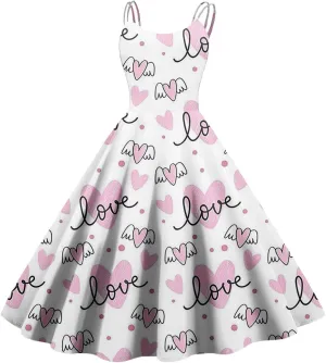 Women's Fashion Valentine's Day Printed Sexy Strapless Gothic Cocktail Dress Punk, Vintage Dress.