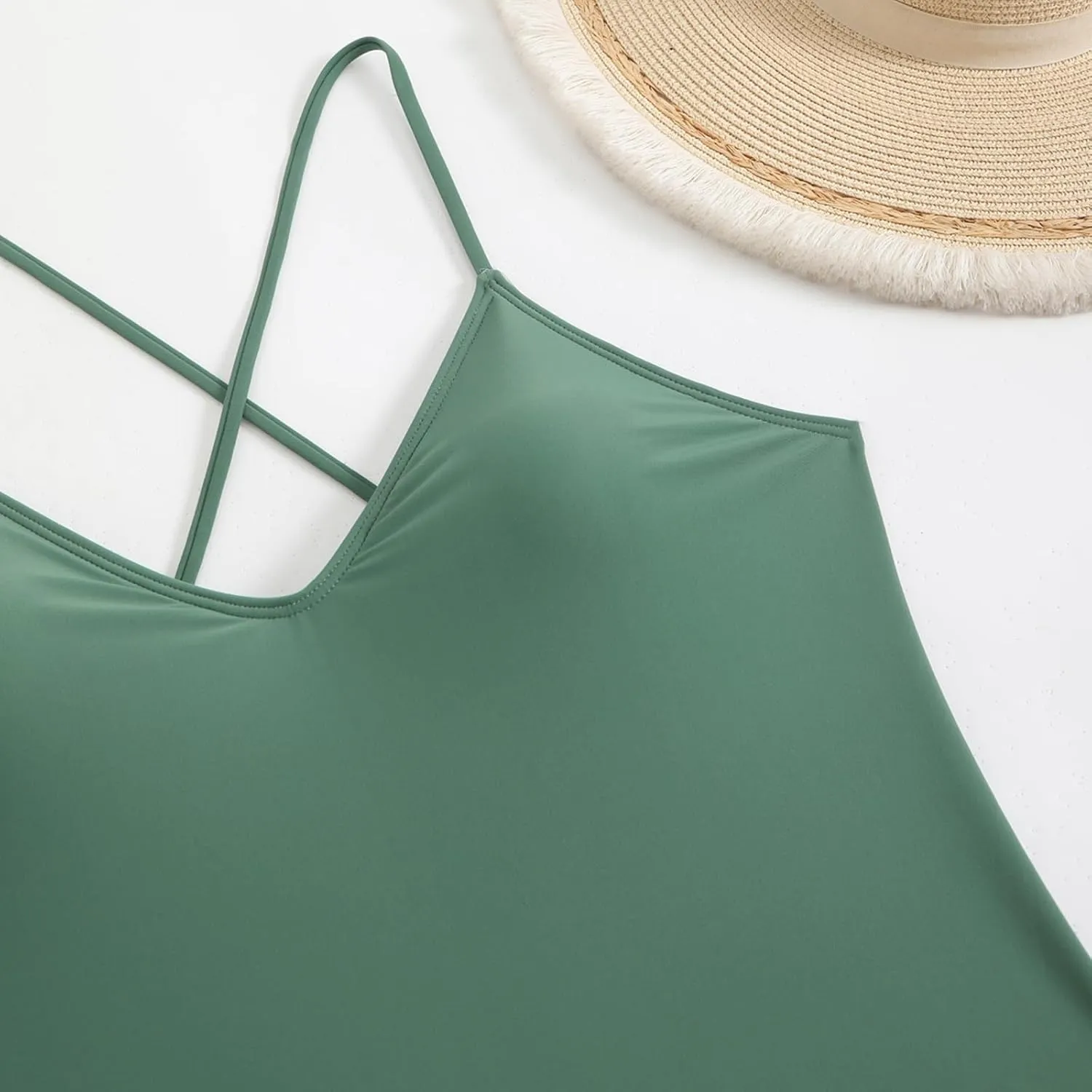 Womens Hawaiian Vacation Swimsuit Cross Backless One Piece Bathing Suits Solid Color V-Neck Tummy Control Swimwear