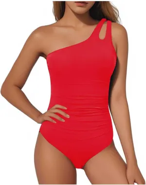 Women's High Waisted Bathing Suit 2025 Off Shoulder Bikini Sets One Piece Swimsuits Tummy Control Hollow Out Swimwear
