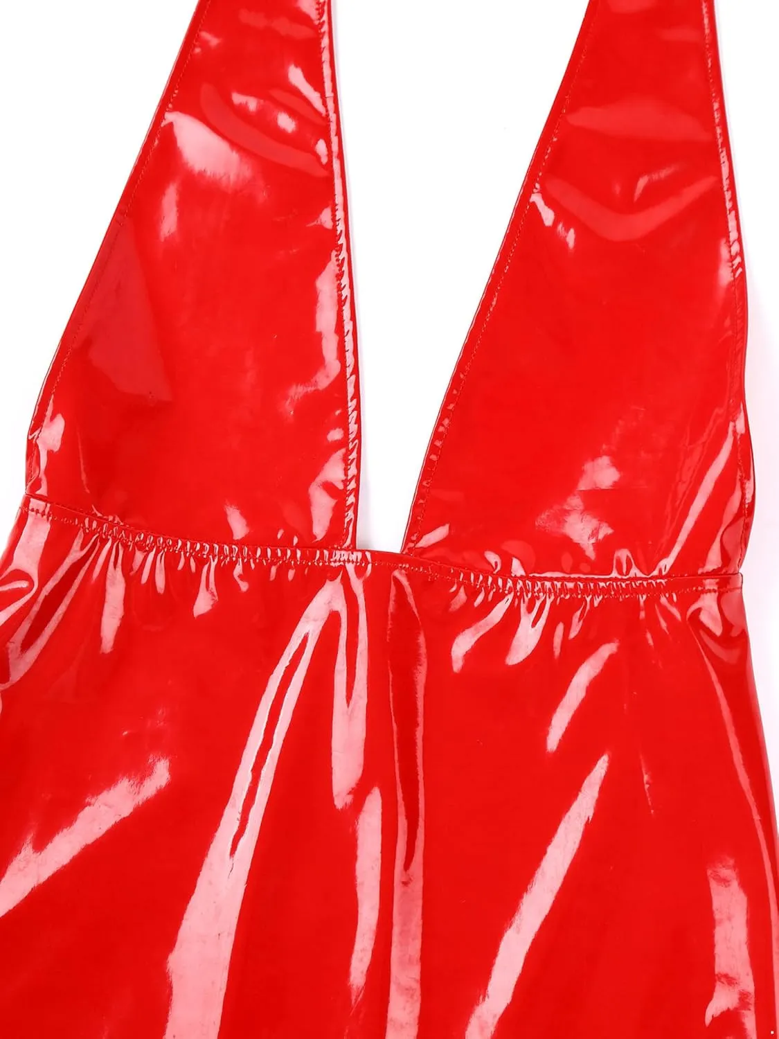 Womens Latex Mini Dress Faux Leather Bodycon Sexy Club Dresses Deep V Neck Backless Dress