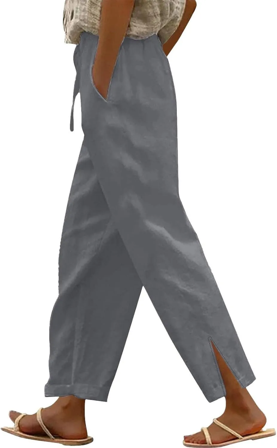 Womens Linen Pants Wide Leg Drawstring Trousers High Waisted Straight Leg Pant Lightweight Summer Beach Pants 2025