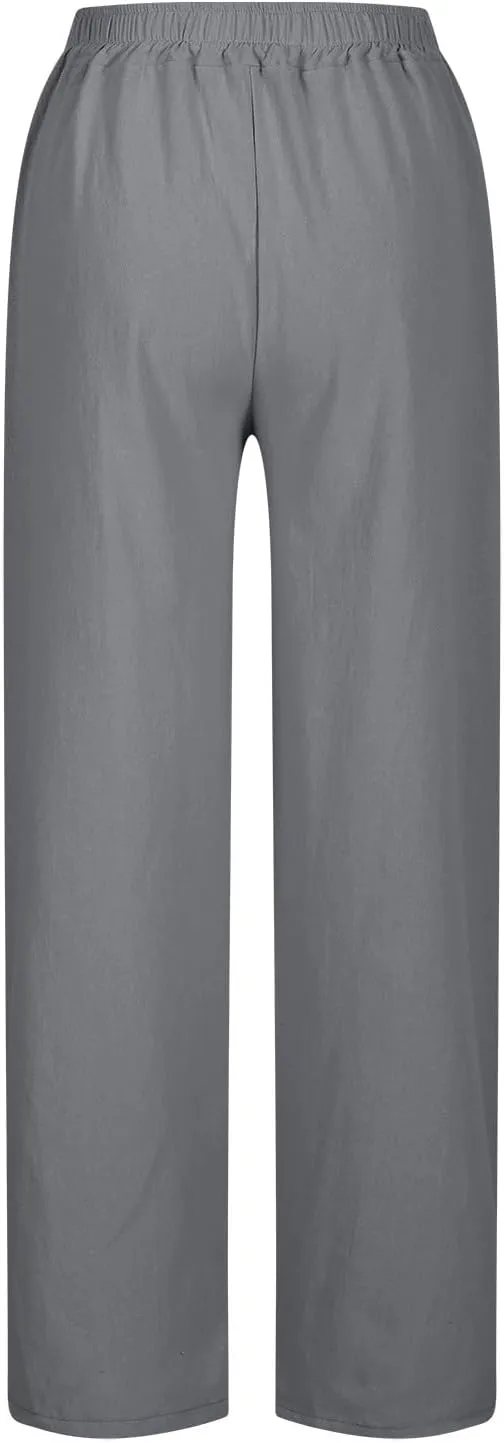 Womens Linen Pants Wide Leg Drawstring Trousers High Waisted Straight Leg Pant Lightweight Summer Beach Pants 2025