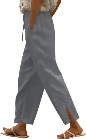 Womens Linen Pants Wide Leg Drawstring Trousers High Waisted Straight Leg Pant Lightweight Summer Beach Pants 2025