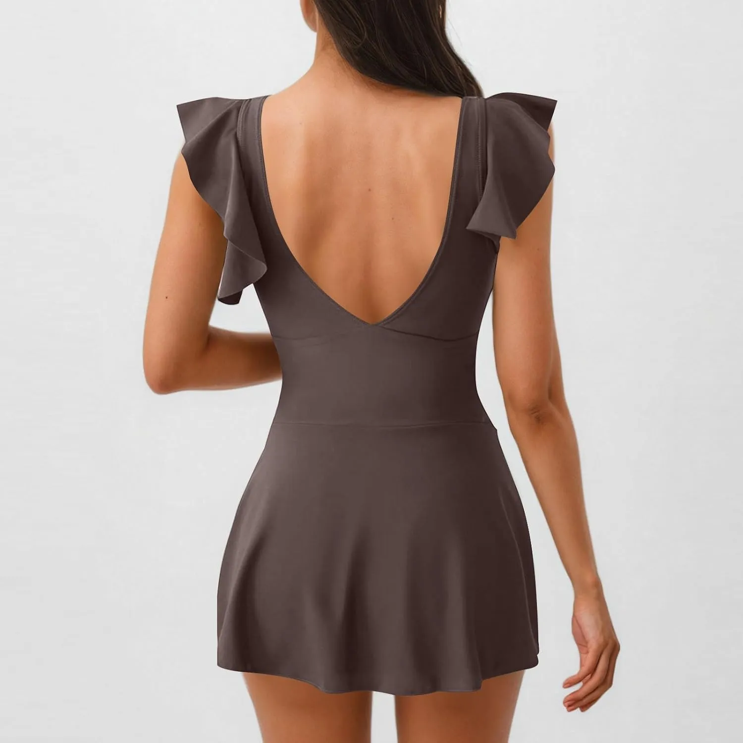 Women's One Piece Bathing Suit Tummy Control Swimsuits Tie-Up Ruffle Hem Cover Belly Swim Dress Modest Swimwear 2025