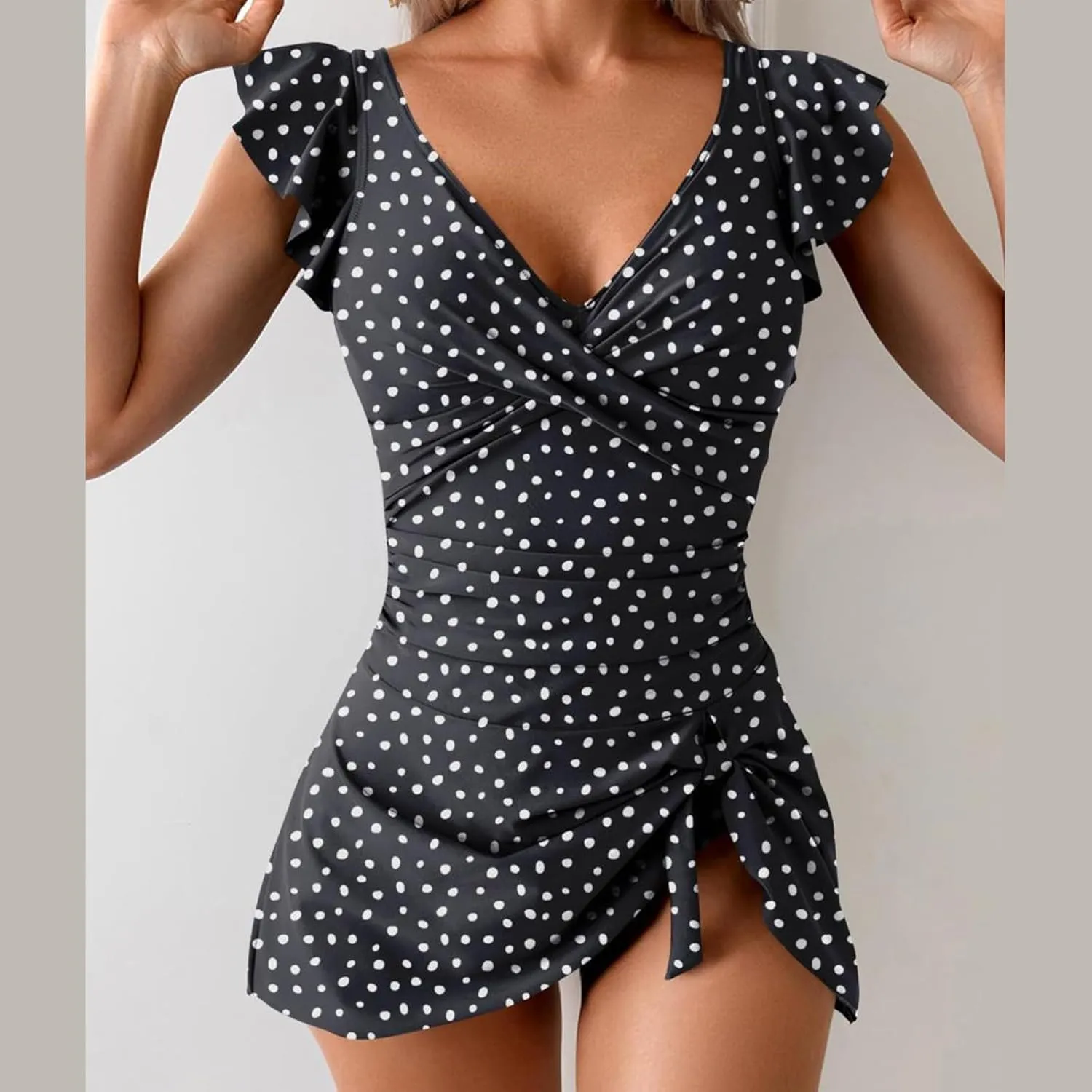 Womens One Piece Swimsuit Lace Print Split Solid Color Swimsuit Color Block One Piece Swim Suits Womens Tummy
