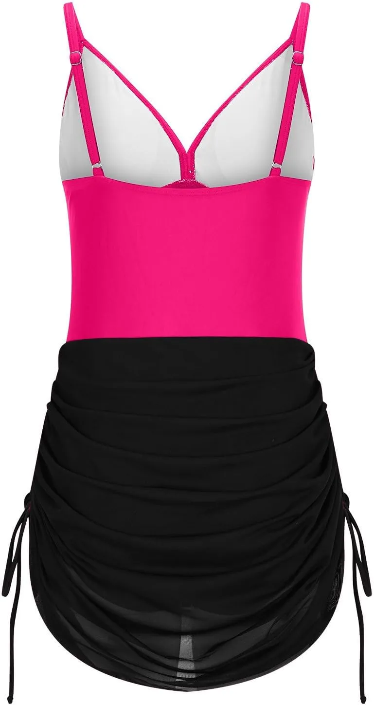 Womens One Piece Swimsuit Modest Tummy Control Bathing Suit Criss Cross Front Swim Dress Mesh Patchwork Swimwear 2025