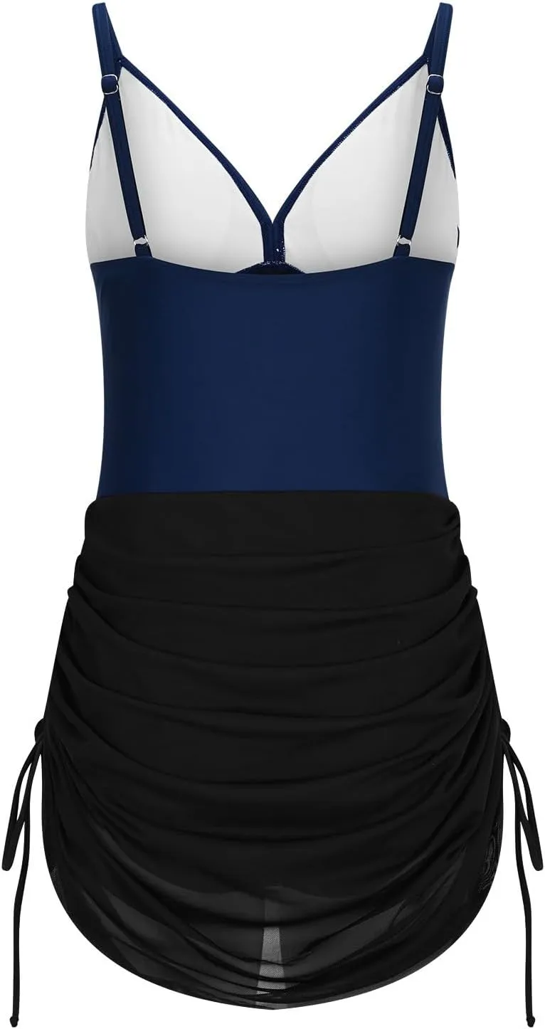Womens One Piece Swimsuit Modest Tummy Control Bathing Suit Criss Cross Front Swim Dress Mesh Patchwork Swimwear 2025