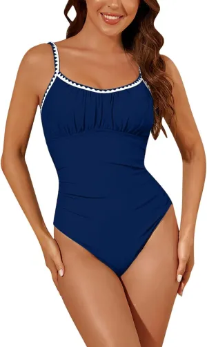 Women's One Piece Swimsuit Slimming Tummy Control Bathing Suit Ruched Push Up Swim Suit Spaghetti Strap Swimwear 2025