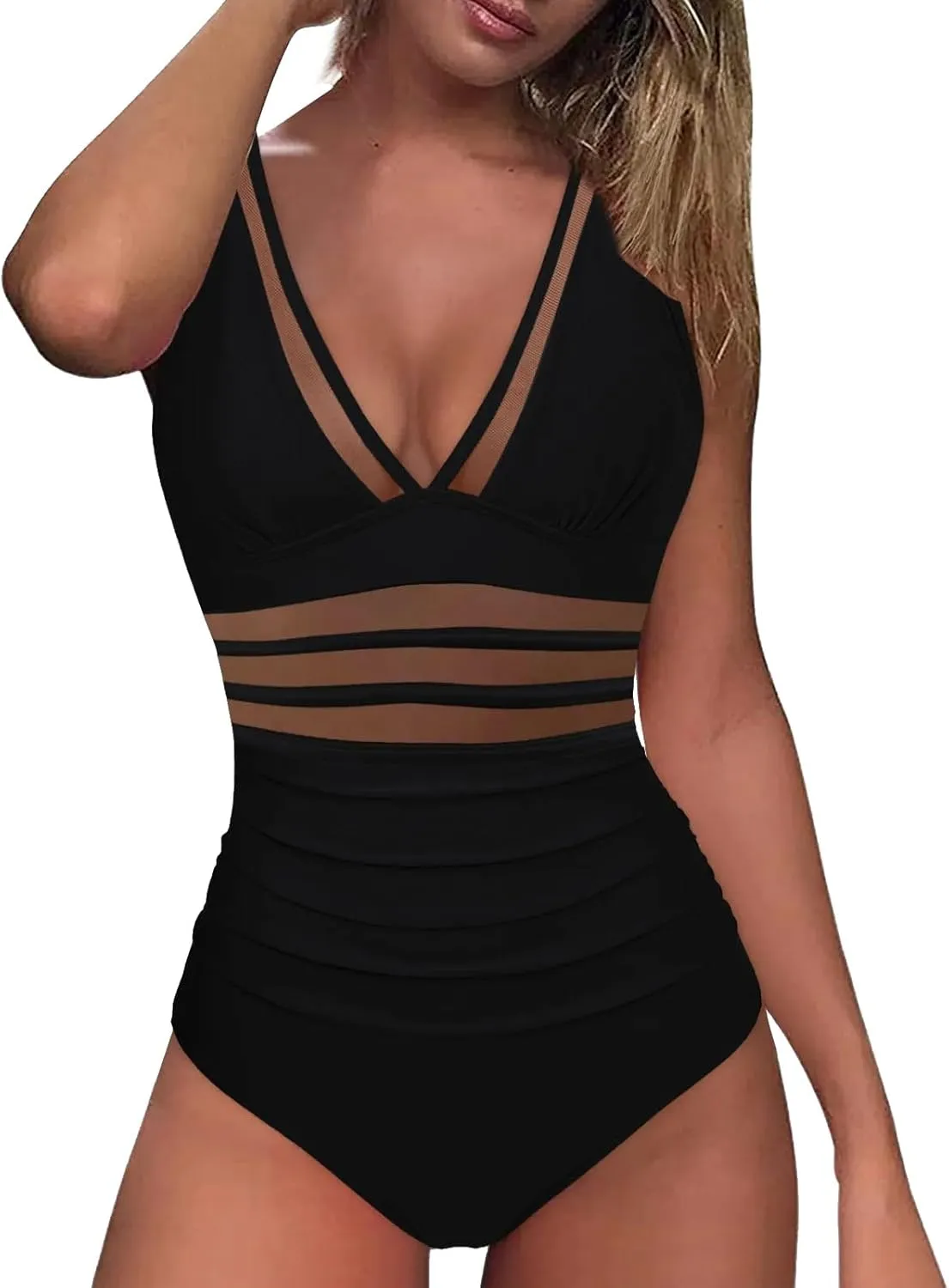 Women's One Piece Swimsuit Split Flower Print Large Fashion Split Swimsuit with High Waisted Bottom One Piece