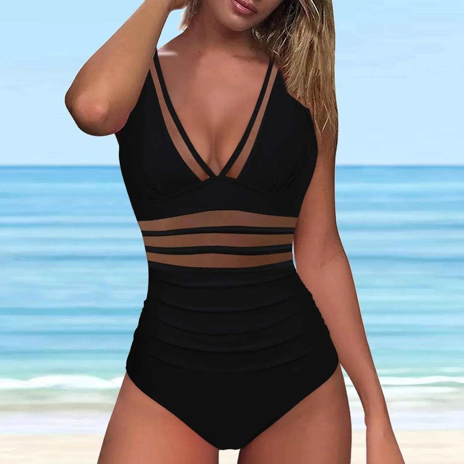 Women's One Piece Swimsuit Split Flower Print Large Fashion Split Swimsuit with High Waisted Bottom One Piece