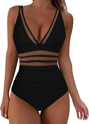Women's One Piece Swimsuit Split Flower Print Large Fashion Split Swimsuit with High Waisted Bottom One Piece
