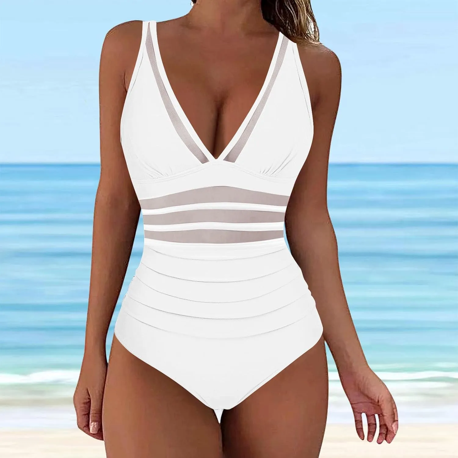 Women's One Piece Swimsuit Tummy Control Bathing Suit Slimming Swim Dresses Mesh Swim Suit Skirt Sexy Tankini Monokini
