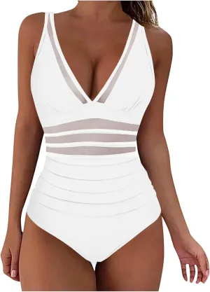 Women's One Piece Swimsuit Tummy Control Bathing Suit Slimming Swim Dresses Mesh Swim Suit Skirt Sexy Tankini Monokini