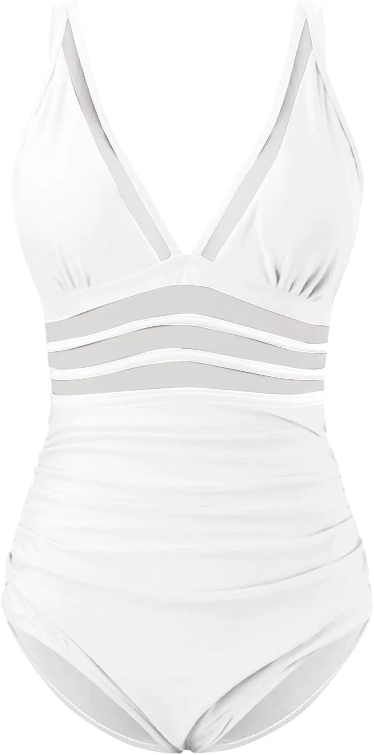 Women's One Piece Swimsuit Tummy Control Bathing Suit Slimming Swim Dresses Mesh Swim Suit Skirt Sexy Tankini Monokini
