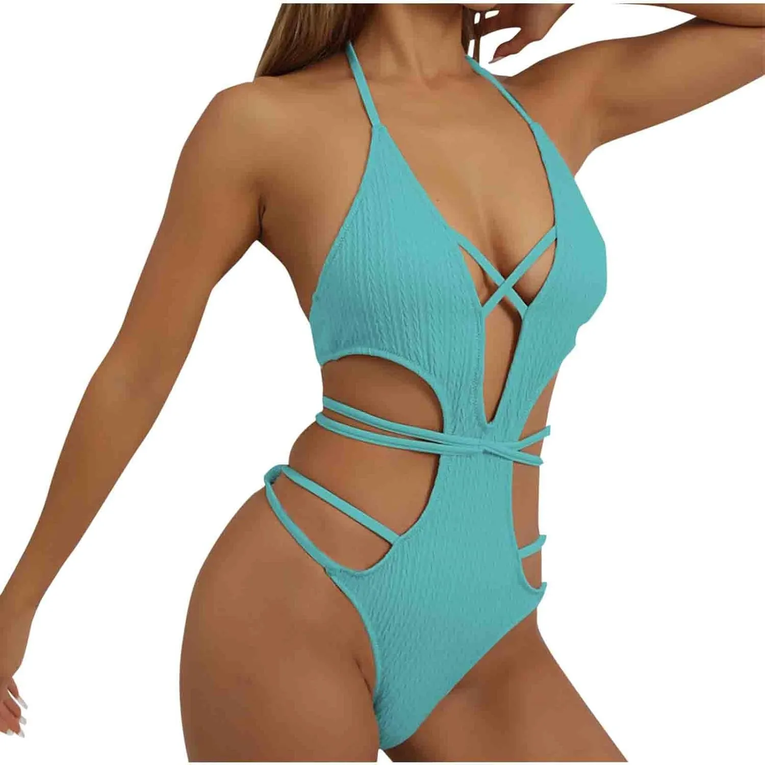Women's One Piece Swimsuit Tummy Control Slimming Bathing Suits V Neck Cut Out Cross Backless Swimwear Sexy Monokini