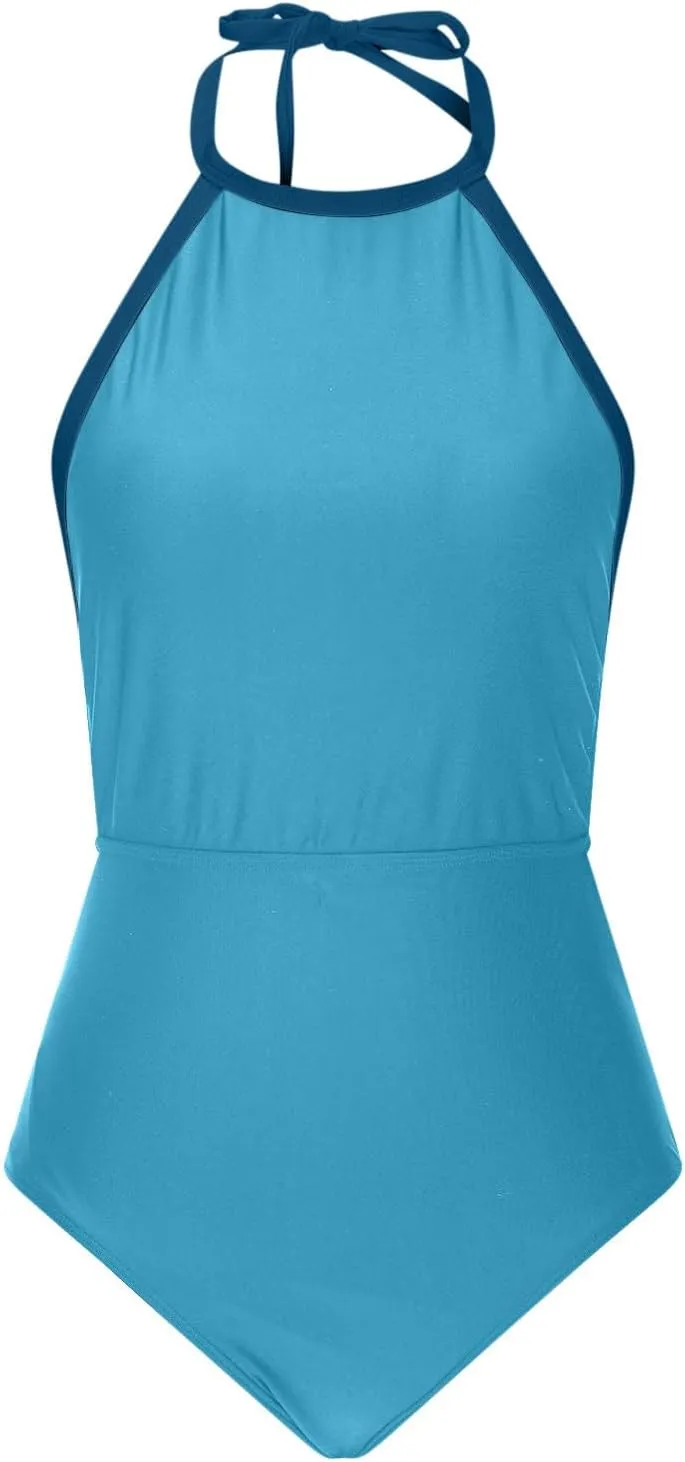 Womens One Piece Swimsuits Tummy Control Bathing Suits Halter Neck Swimming Suits Backless Monokini Sexy Swimwear