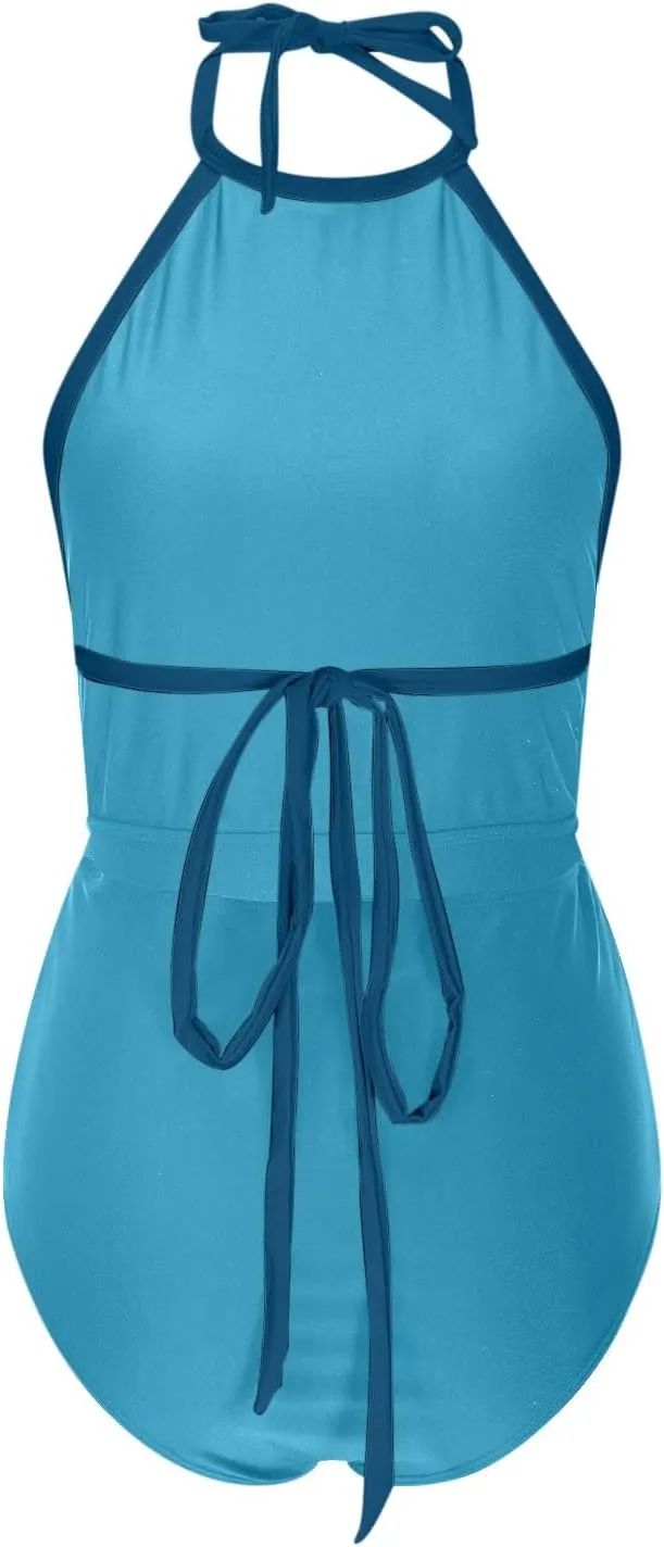 Womens One Piece Swimsuits Tummy Control Bathing Suits Halter Neck Swimming Suits Backless Monokini Sexy Swimwear
