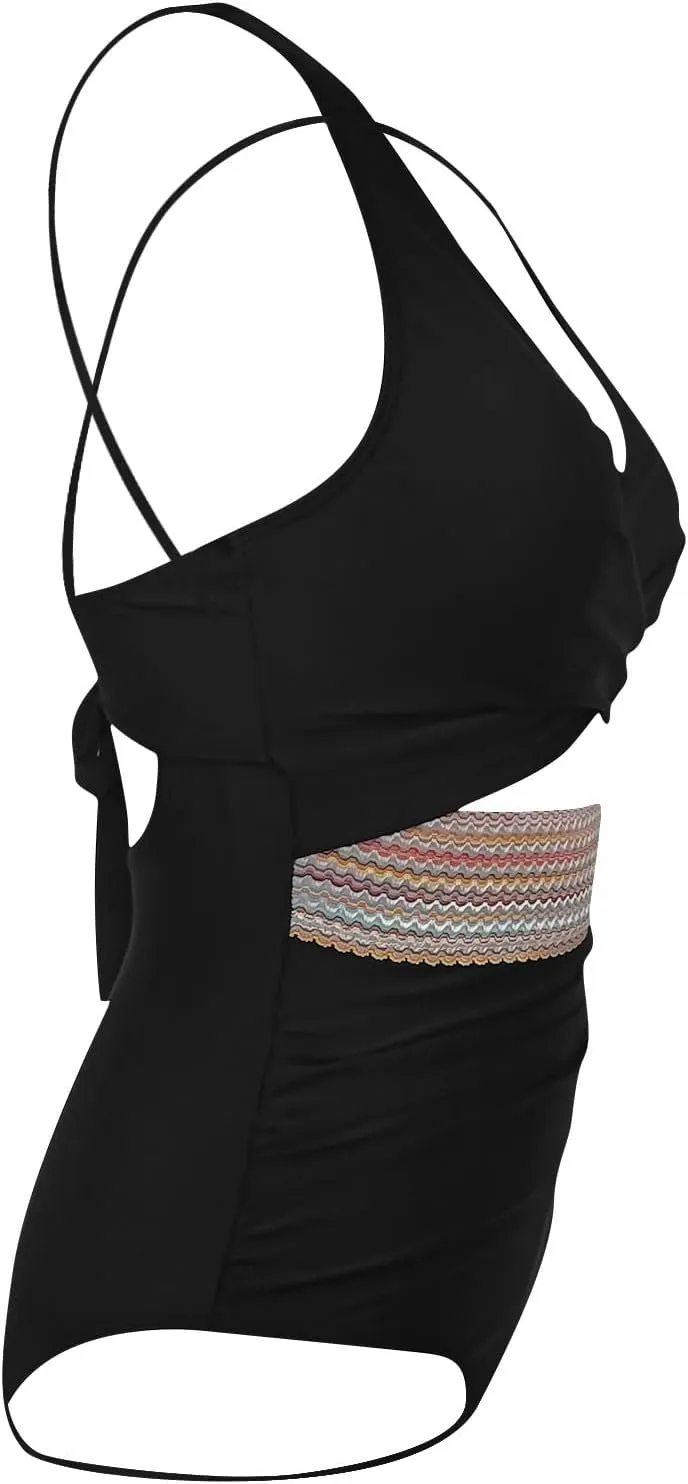 Women's One Piece Swimsuits Tummy Control High Cut Monokini Criss Cross V Neck Bathing Suit Cutout Modest Swimwear