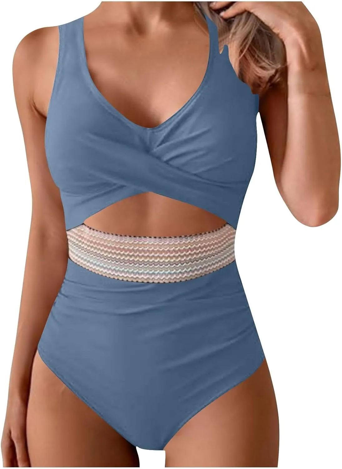 Women's One Piece Swimsuits Tummy Control High Cut Monokini Criss Cross V Neck Bathing Suit Cutout Modest Swimwear