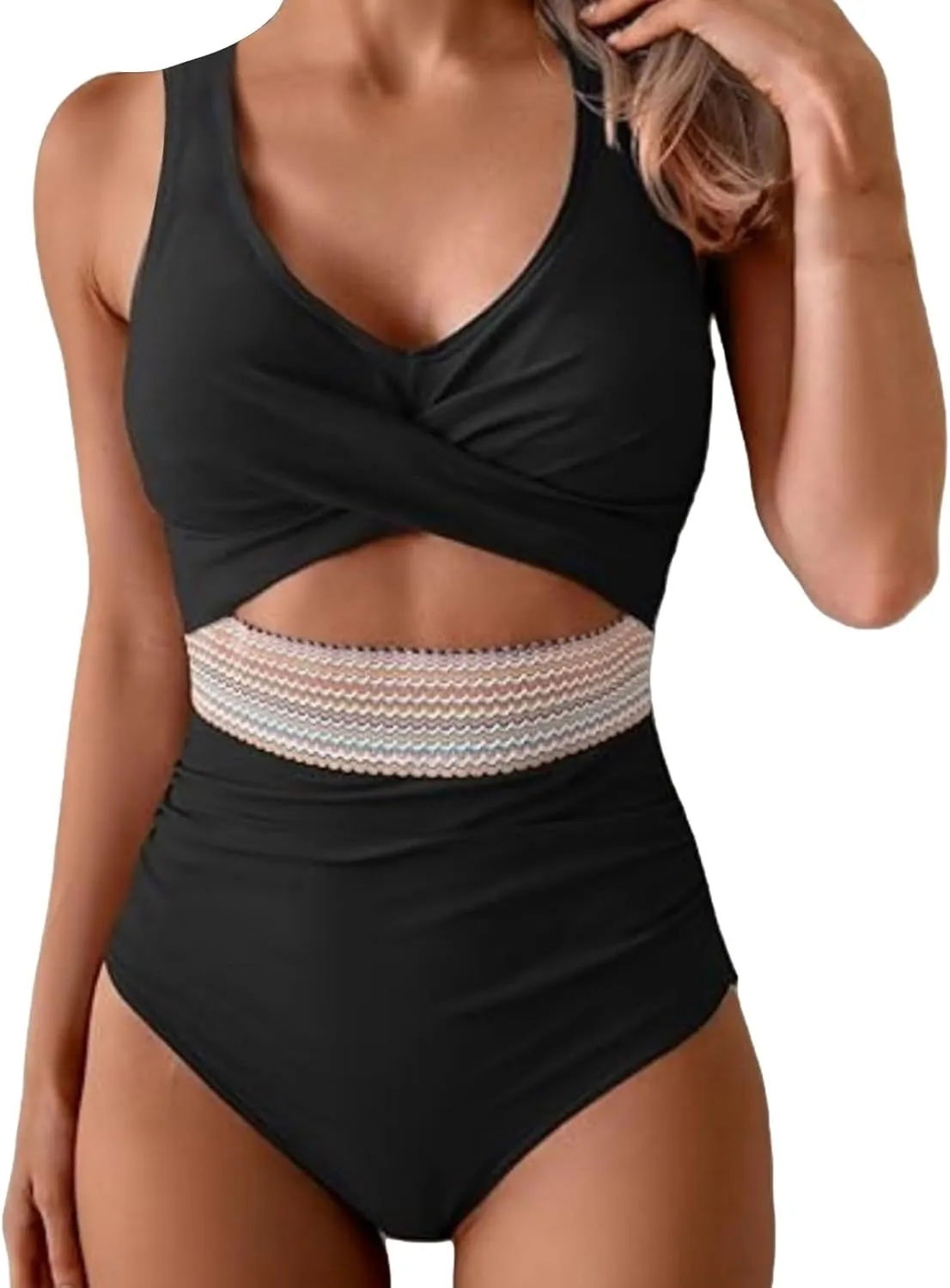 Women's One Piece Swimsuits Tummy Control High Cut Monokini Criss Cross V Neck Bathing Suit Cutout Modest Swimwear