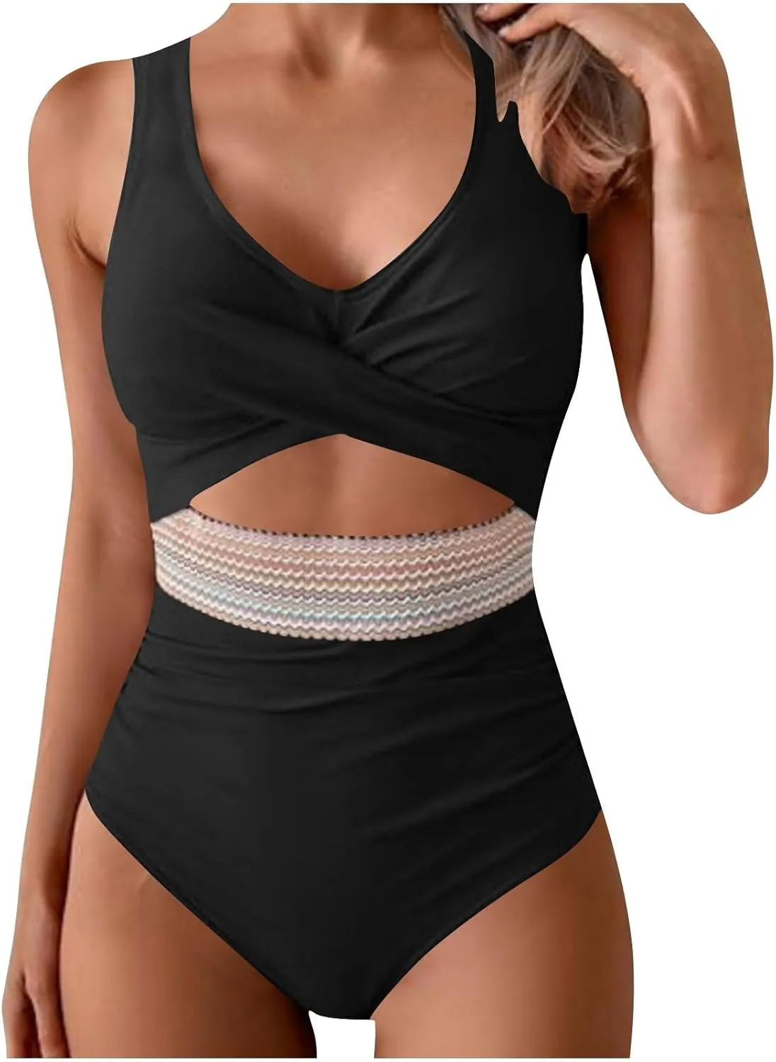 Women's One Piece Swimsuits Tummy Control High Cut Monokini Criss Cross V Neck Bathing Suit Cutout Modest Swimwear