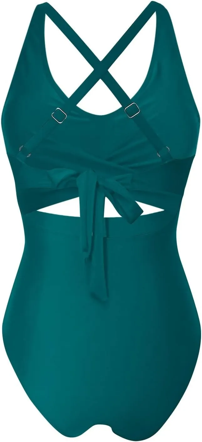 Women's One Piece Swimsuits Tummy Control High Cut Monokini Criss Cross V Neck Bathing Suit Cutout Modest Swimwear