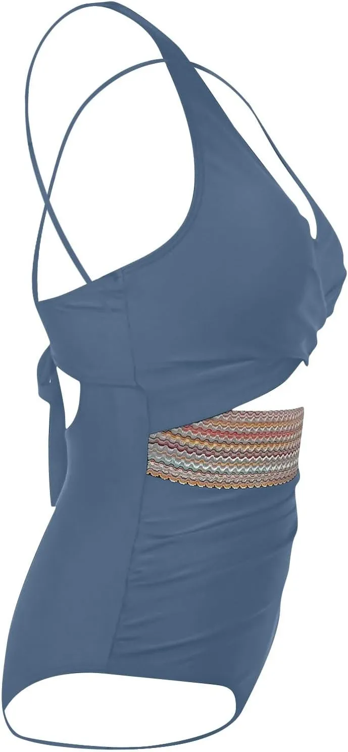 Women's One Piece Swimsuits Tummy Control High Cut Monokini Criss Cross V Neck Bathing Suit Cutout Modest Swimwear