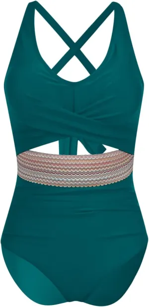 Women's One Piece Swimsuits Tummy Control High Cut Monokini Criss Cross V Neck Bathing Suit Cutout Modest Swimwear
