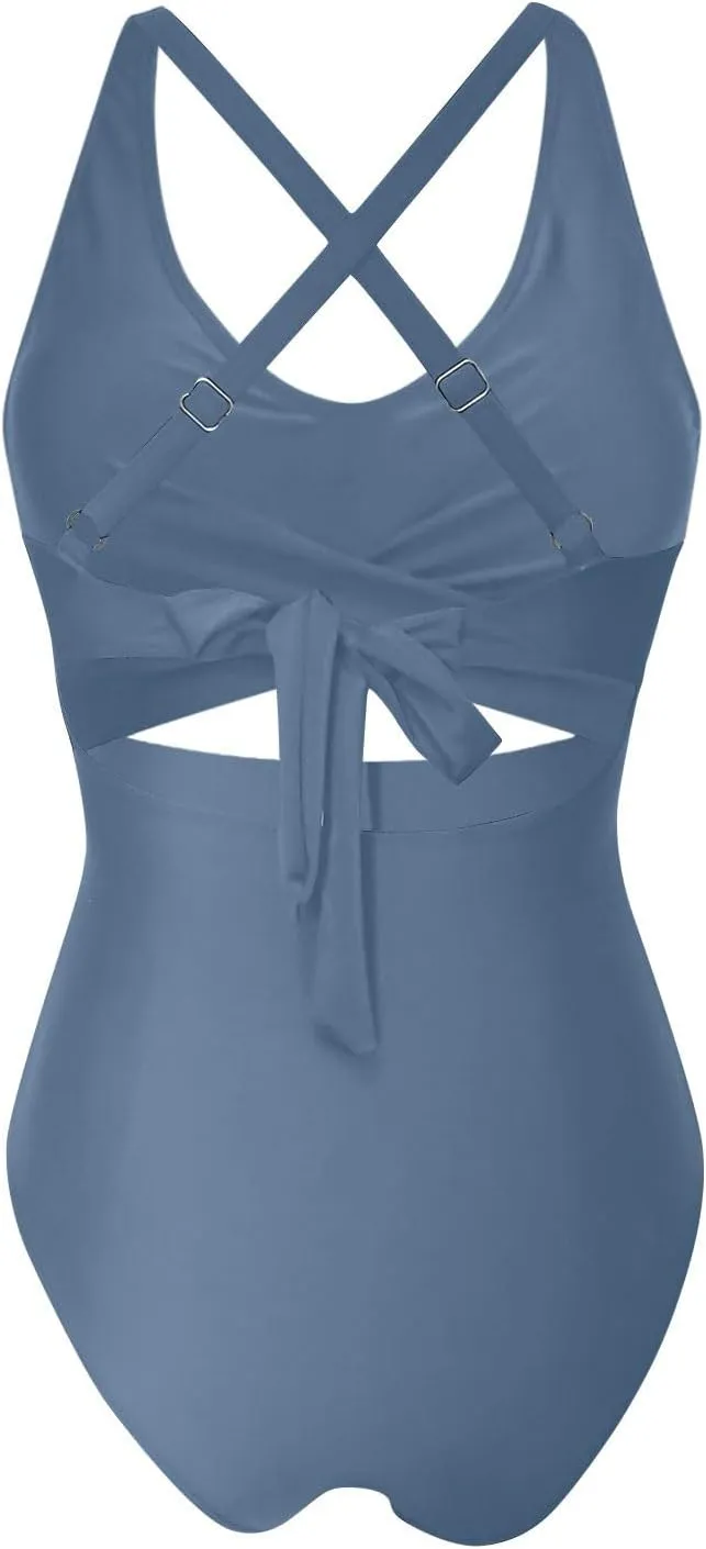 Women's One Piece Swimsuits Tummy Control High Cut Monokini Criss Cross V Neck Bathing Suit Cutout Modest Swimwear
