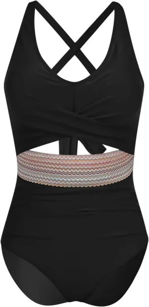 Women's One Piece Swimsuits Tummy Control High Cut Monokini Criss Cross V Neck Bathing Suit Cutout Modest Swimwear