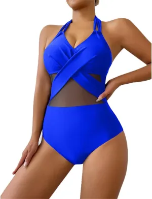 Women's One Piece Tummy Control Swimsuit Swimming Suit with Chest Pads Without Brackets with High Waisted Bottom