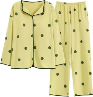 Womens Pajama Sets Soft 2 Piece Built-in Bra Padded Sleepwear Set Casual Cute V Neck Lapel Tops Wide Leg Lounge Pants
