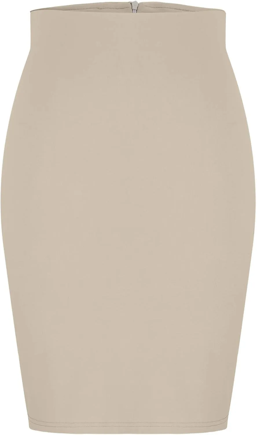 Women's Pencil Suit Skirt Back Slit Zipper High Waist Plain Skirts Elegant Bodycon Midi Work Jersey Skirts Calf Length