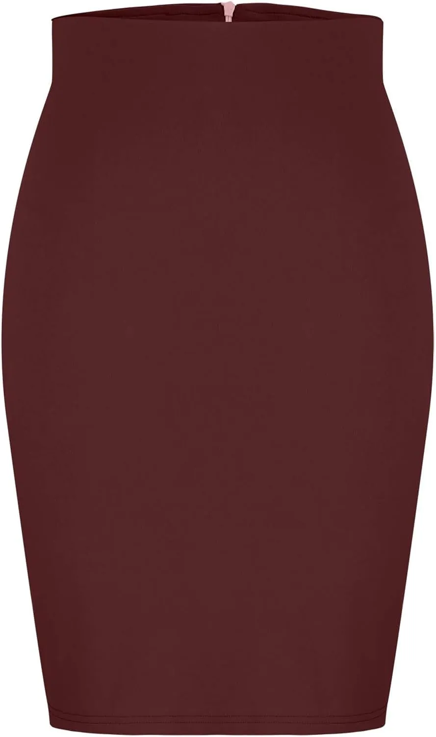 Women's Pencil Suit Skirt Back Slit Zipper High Waist Plain Skirts Elegant Bodycon Midi Work Jersey Skirts Calf Length