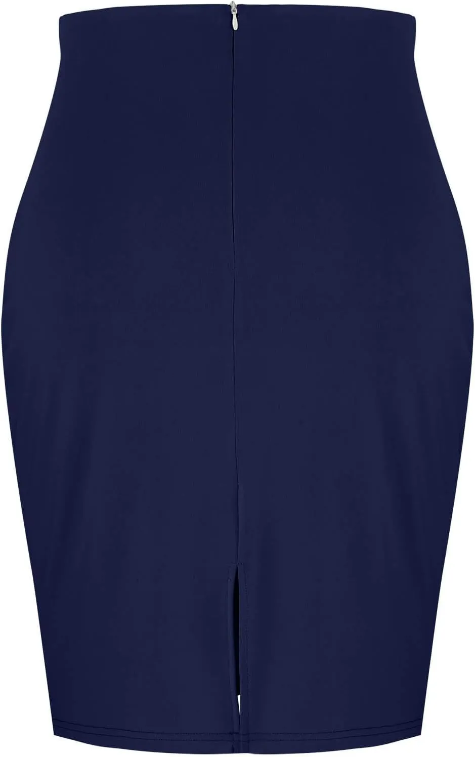 Women's Pencil Suit Skirt Back Slit Zipper High Waist Plain Skirts Elegant Bodycon Midi Work Jersey Skirts Calf Length