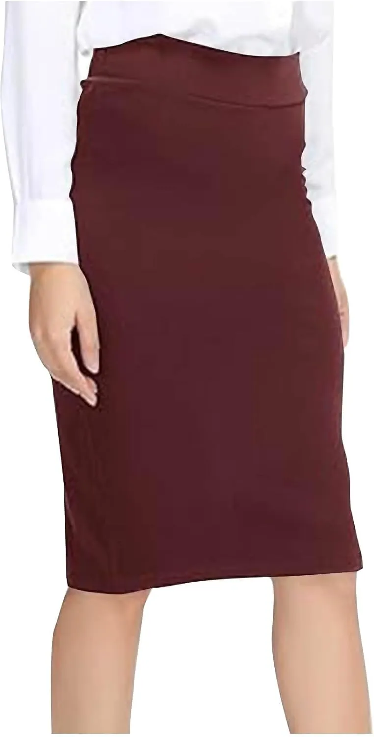 Women's Pencil Suit Skirt Back Slit Zipper High Waist Plain Skirts Elegant Bodycon Midi Work Jersey Skirts Calf Length