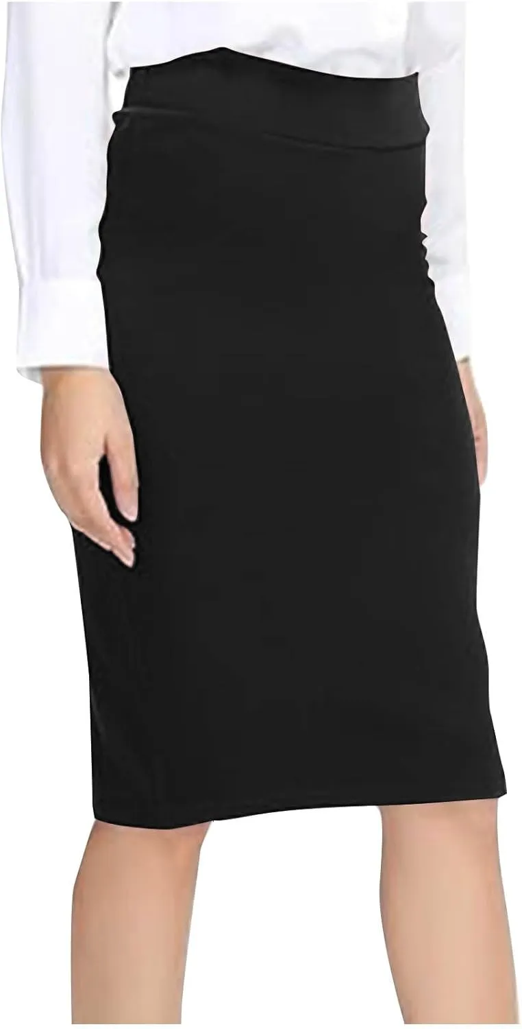 Women's Pencil Suit Skirt Back Slit Zipper High Waist Plain Skirts Elegant Bodycon Midi Work Jersey Skirts Calf Length
