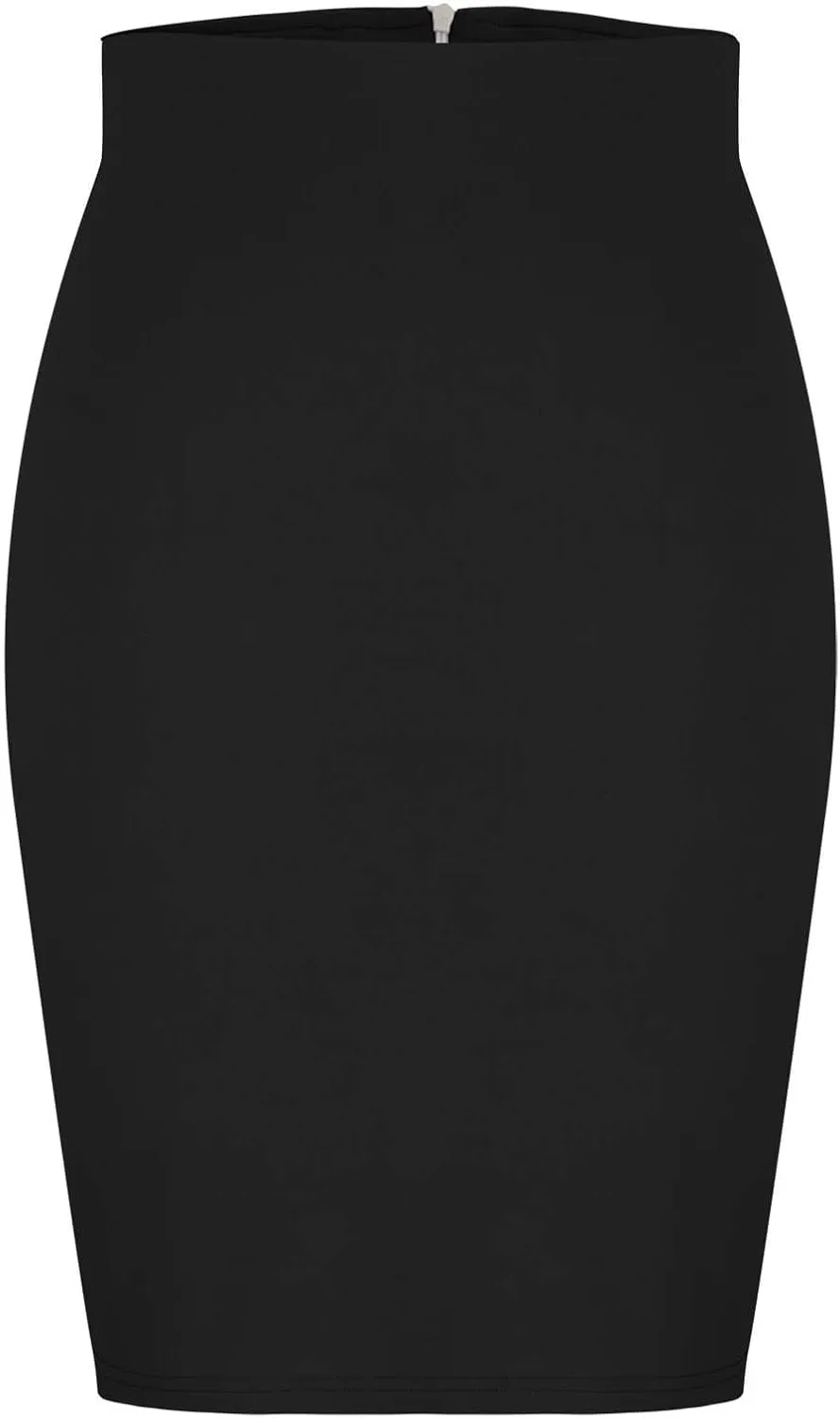 Women's Pencil Suit Skirt Back Slit Zipper High Waist Plain Skirts Elegant Bodycon Midi Work Jersey Skirts Calf Length