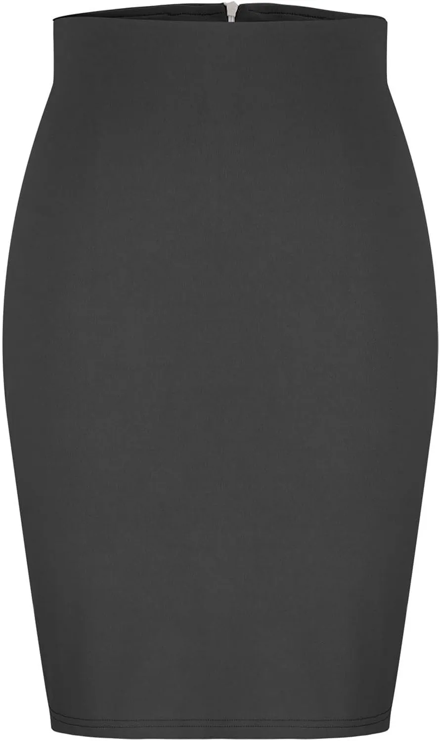 Women's Pencil Suit Skirt Back Slit Zipper High Waist Plain Skirts Elegant Bodycon Midi Work Jersey Skirts Calf Length