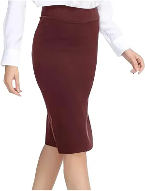 Women's Pencil Suit Skirt Back Slit Zipper High Waist Plain Skirts Elegant Bodycon Midi Work Jersey Skirts Calf Length