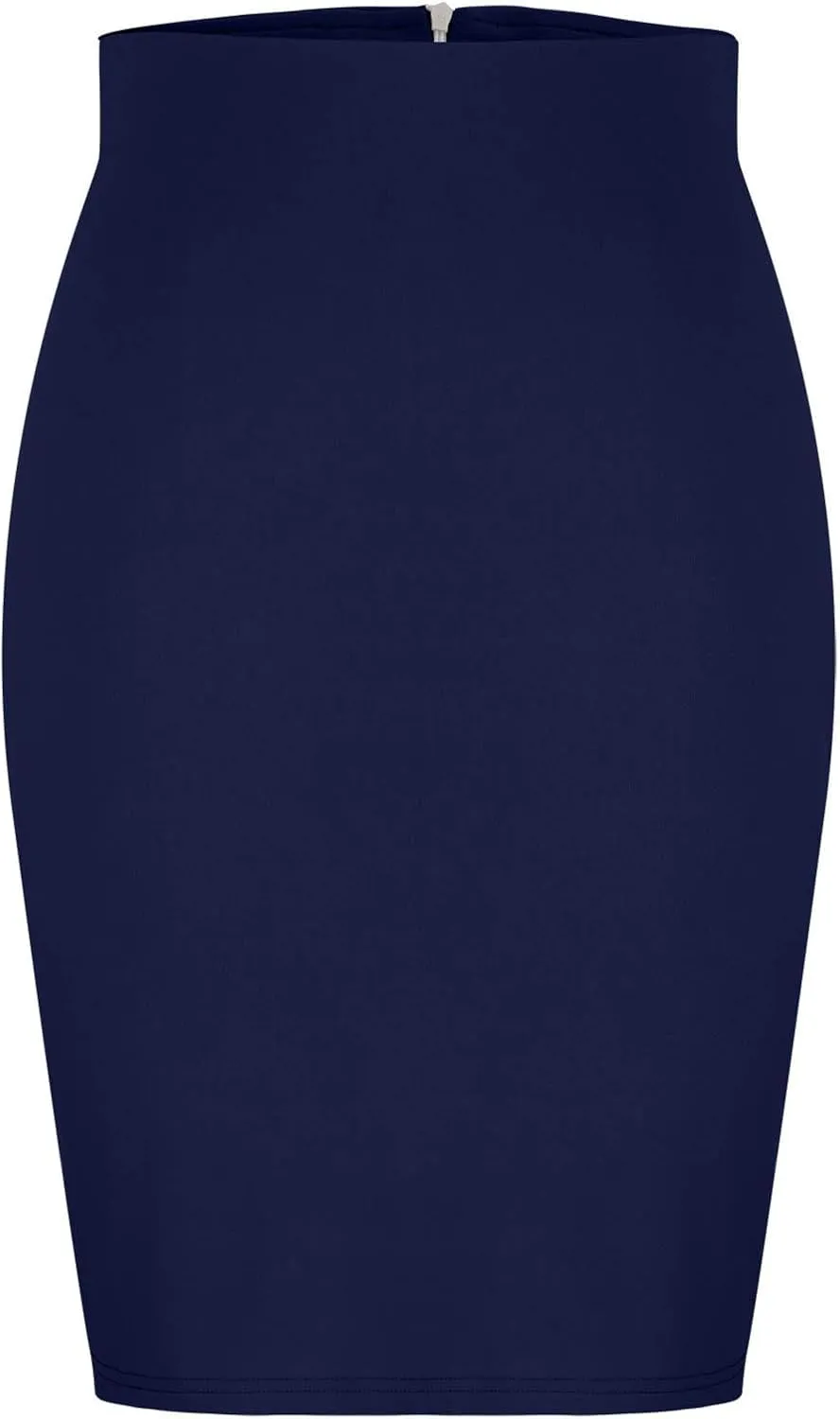 Women's Pencil Suit Skirt Back Slit Zipper High Waist Plain Skirts Elegant Bodycon Midi Work Jersey Skirts Calf Length