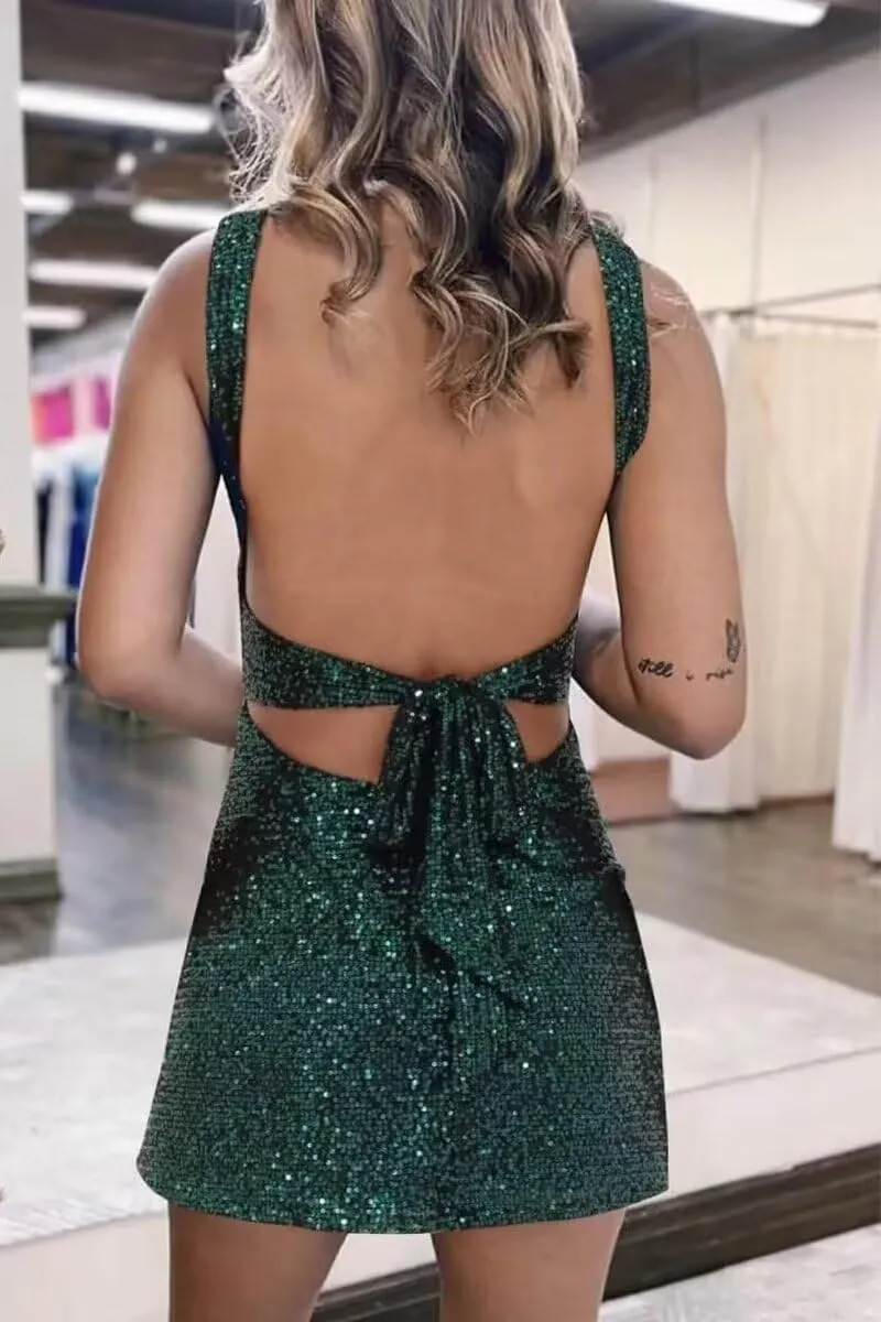 Women's Sequin Homecoming Dresses Short for Teens Ruched Bodycon Prom Cocktail Dress VS009