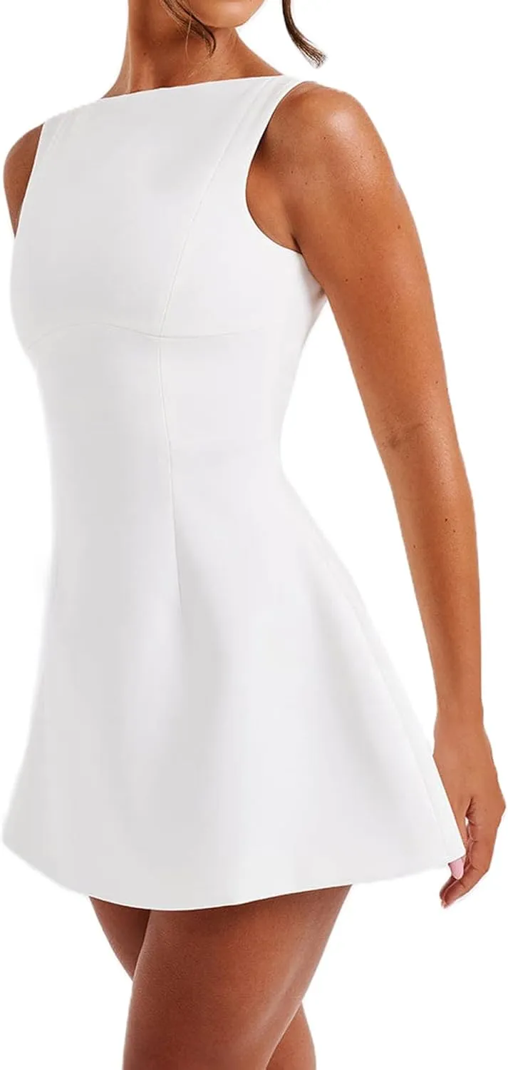 Women's Sexy Backless Dress Summer Bodycon Tank Sleeveless Elegant Formal Party Club Cocktail Mini Dress