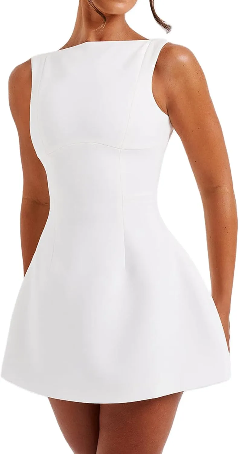 Women's Sexy Backless Dress Summer Bodycon Tank Sleeveless Elegant Formal Party Club Cocktail Mini Dress
