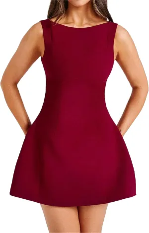 Women's Sexy Backless Dress Summer Bodycon Tank Sleeveless Elegant Formal Party Club Cocktail Mini Dress
