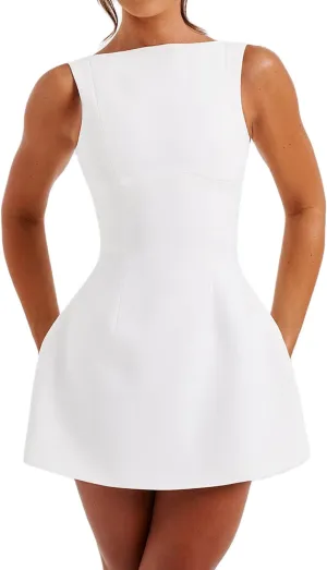 Women's Sexy Backless Dress Summer Bodycon Tank Sleeveless Elegant Formal Party Club Cocktail Mini Dress
