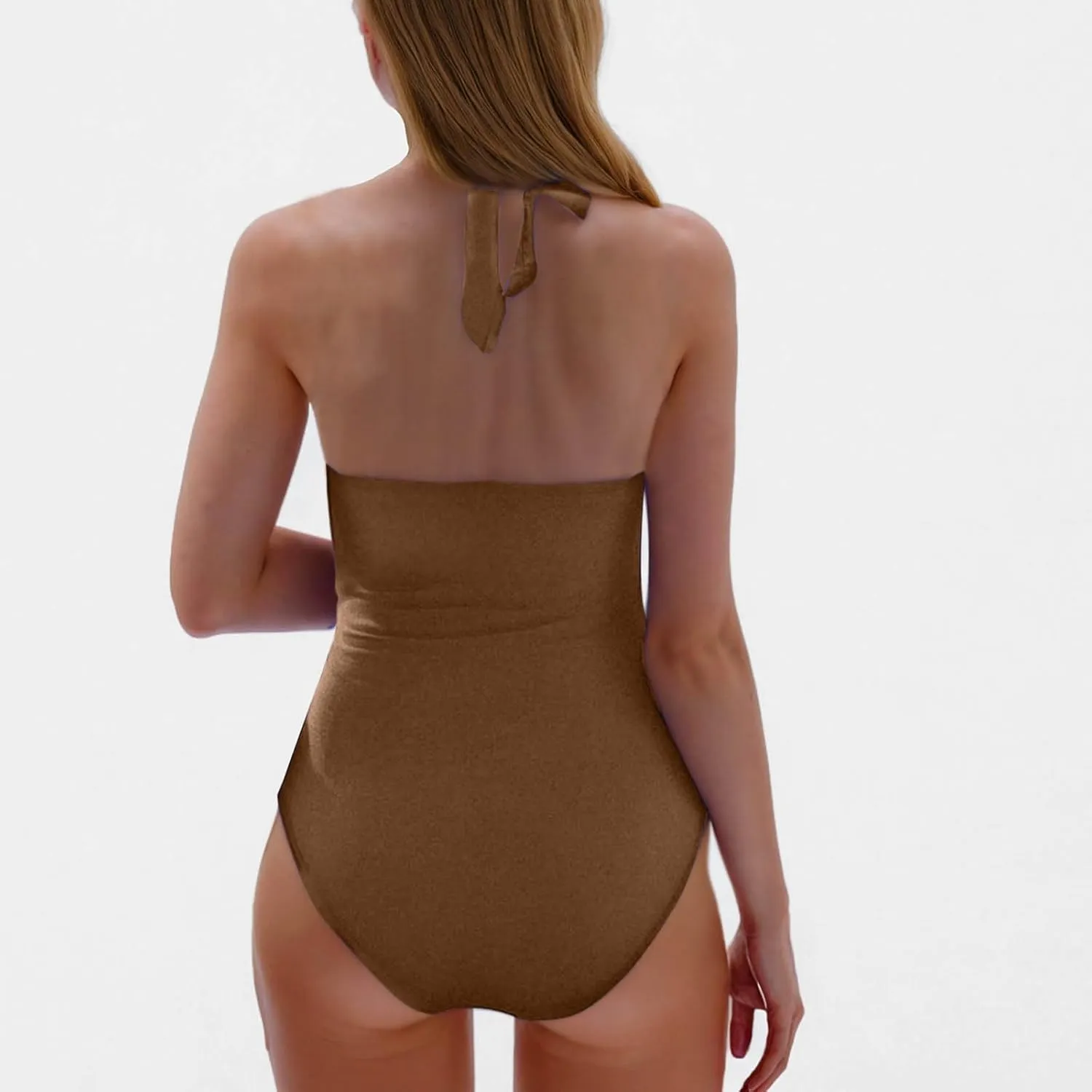 Women's Sexy Halter One Piece Swimsuits Ruffle Tummy Control Bathing Suit Sexy V Neck Backless Slimming Swimwear 2025